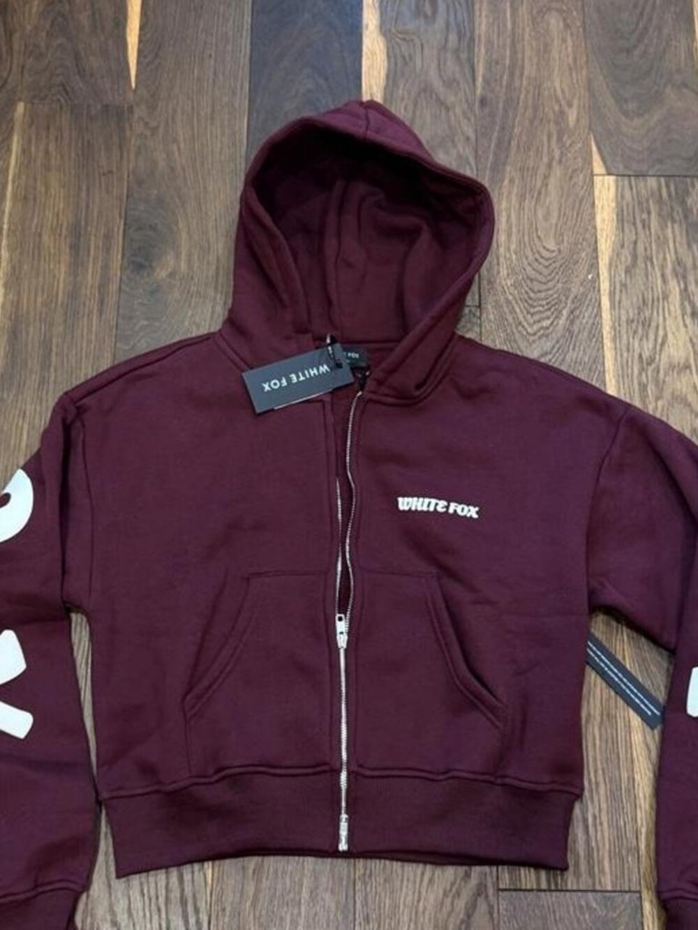 White Fox Boutique Burgundy Zip Up Hoodie Oversized NWT - Picture 3 of 8
